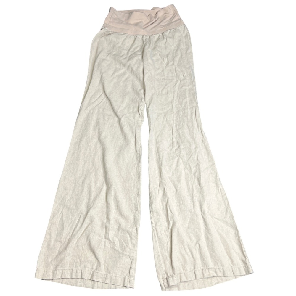 Old Navy Women Maternity Small Tall Beige Linen Blend Wide Leg Relaxed Pants